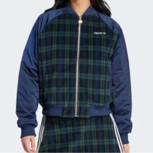 Adidas Women's Blue Plaid Bomber Jacket XL